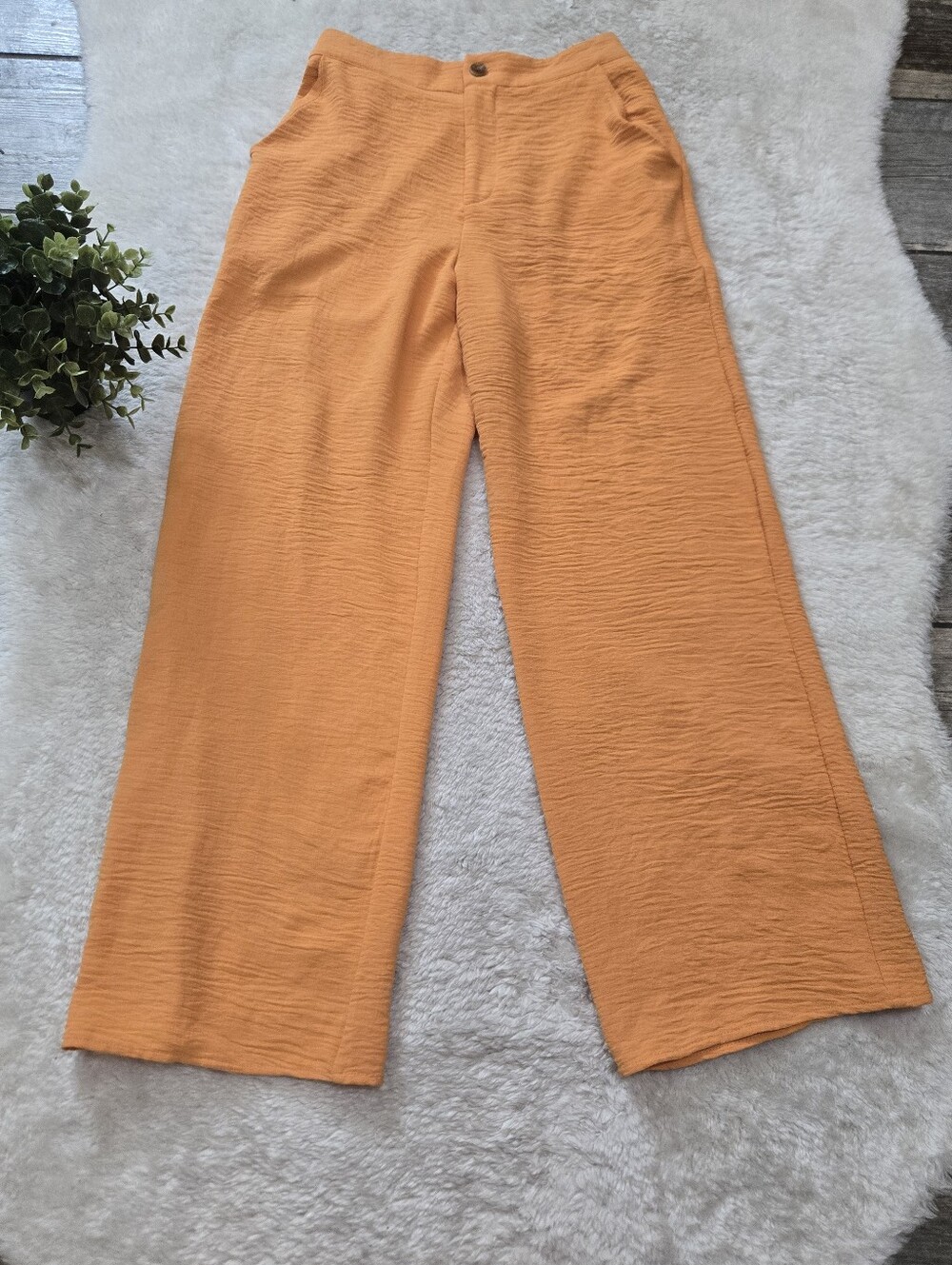 Paper Crane Orange High-Waisted Flowy Wide Leg Lightweight Dopamine Pants, S